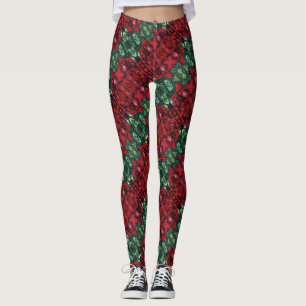 Legging Um rosa floral com abstrato em vermelho e verde
