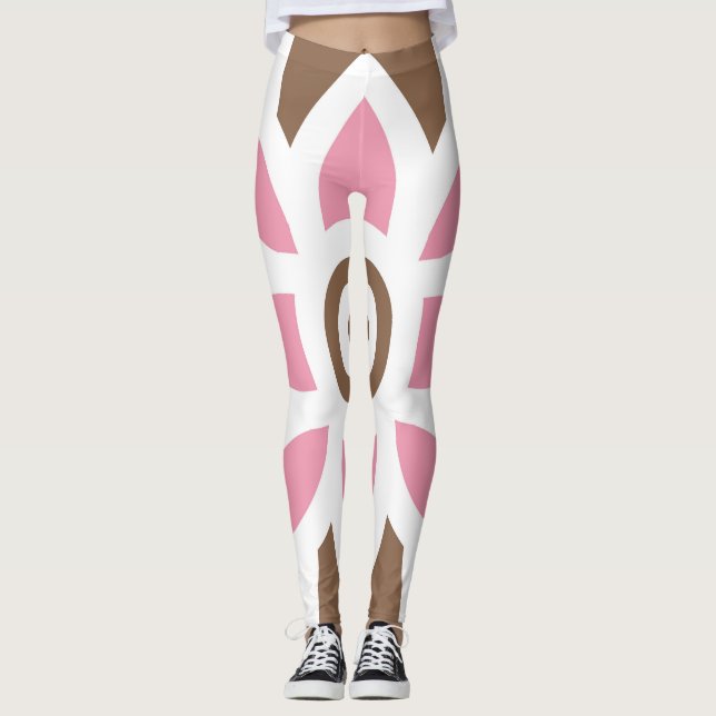 Legging uma flor rosa sobre fundo castanho (Frente)