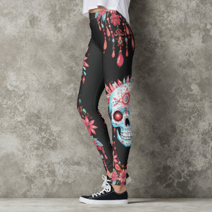 Legging Única Aquarela Floral de Açúcar Bruto Halloween