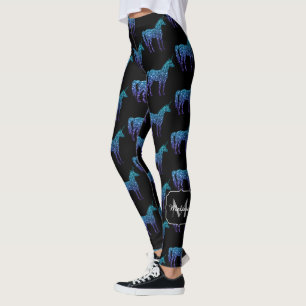 Legging Unicorn Sparkles aqua Blue ombre Standard Monogram