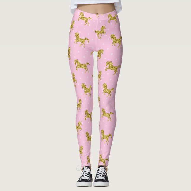 Legging Unicórnio Glitter Rosa e Dourado (Frente)