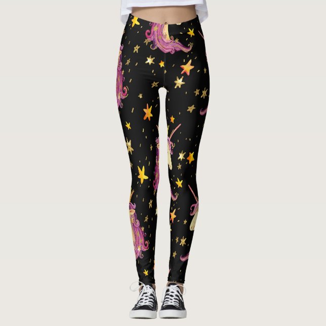 Legging Unicórnio Princesa: Leite de Aquarela (Frente)