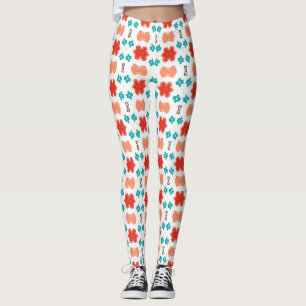 Legging Ursa de pelúcia cor-de-coral fofa com padrão flora