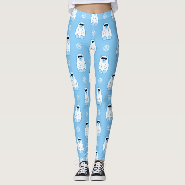 Legging ursinho-de-neve azul flocos de natal polar (Frente)