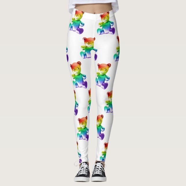 Legging Urso arco-íris com metal escovado do SlipperyJoe (Frente)