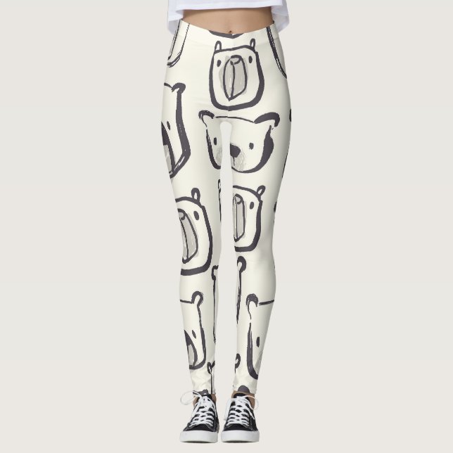 Legging Urso bonitinho, padrão sem costura desenhado à mão (Frente)