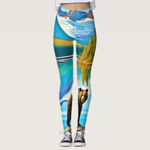 Legging Urso de Montanha: Arte de Reflexão do Lago