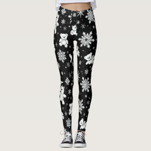 Legging Urso de Pelúcia Branco & Padrão Sem Costura de Flo