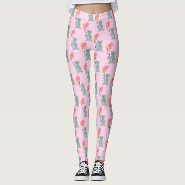 Legging Urso de pelúcia com balões a rosa pastel (Frente)