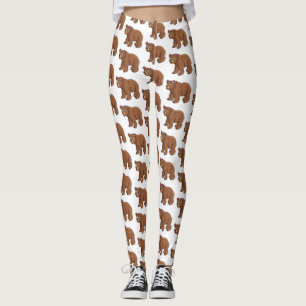 Legging Urso fofo com ilustração de desenho de flor 