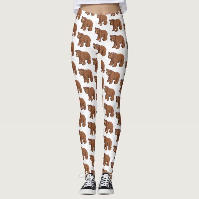 Legging Urso fofo com ilustração de desenho de flor  (Frente)