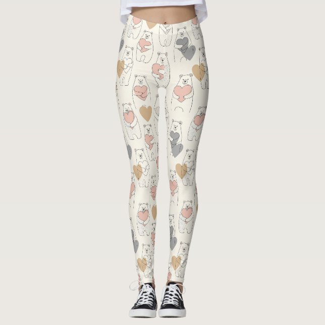 Legging Urso Fofo e Corações -- Berçário Pastel (4) (Frente)