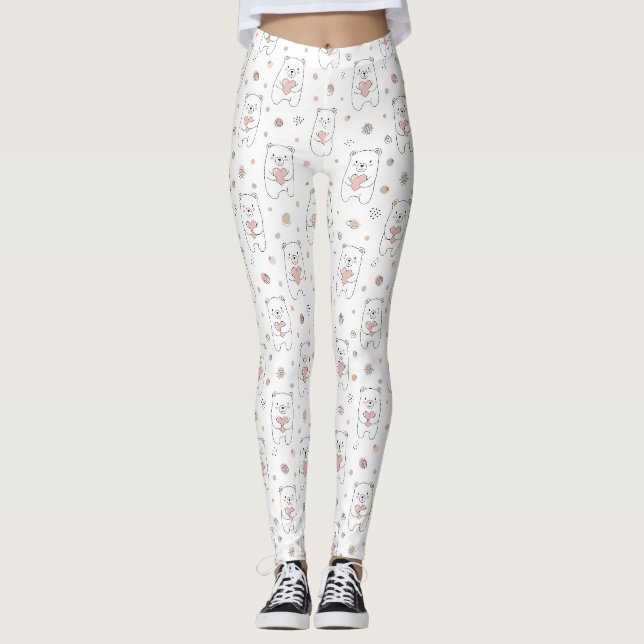 Legging Urso Fofo Segurando Coração -- Berçário Pastel (Frente)