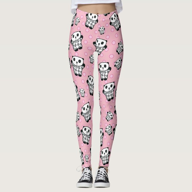 Legging Urso Panda Rosa Pontos Modernos Divertidos (Frente)