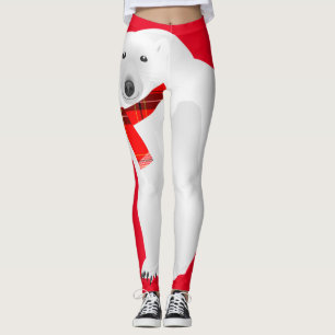 Legging Urso Polar com Vermelho Xadrez Vermelho