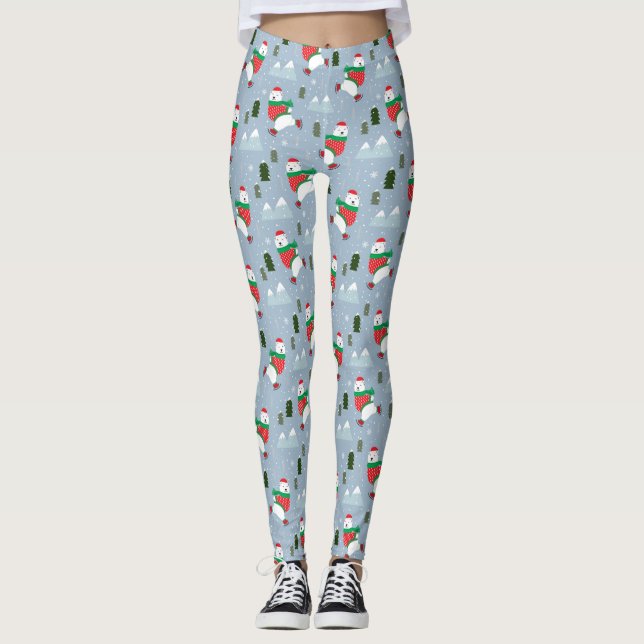 Legging Urso Polar das Festas de Natal Modernas (Frente)