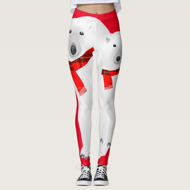 Legging Urso Polar e Pernas Xadrezes Vermelhas do Lobo Bra (Frente)