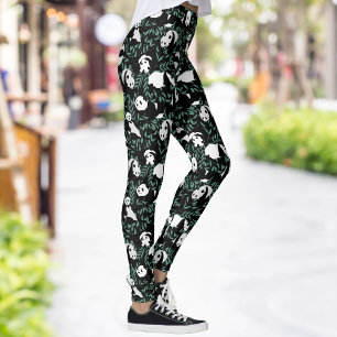 Legging Ursos Panda Bambu Verde Padrão Preto