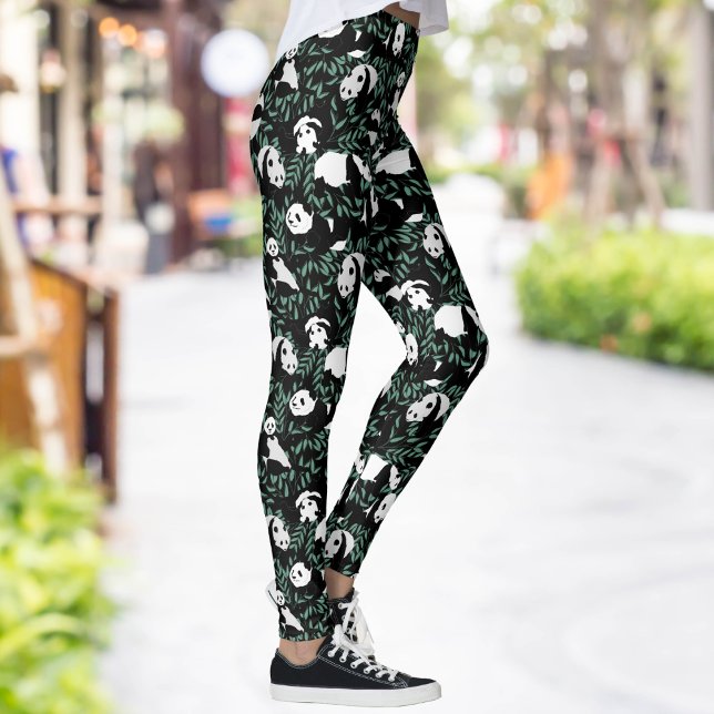 Legging Ursos Panda Bambu Verde Padrão Preto (Criador carregado)