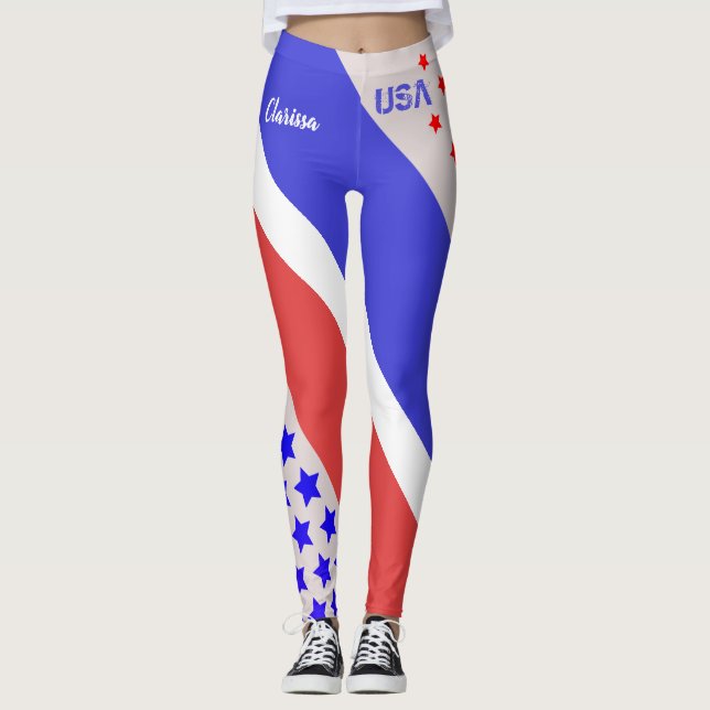 Legging USA PALE TONE RED WHITE e BLUE com seu nome (Frente)