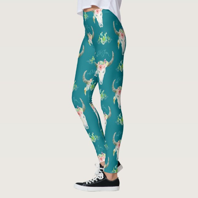 Legging Vaca Buffalo Crânio Boho Bohemian Cactus Desert Ar (Esquerda)