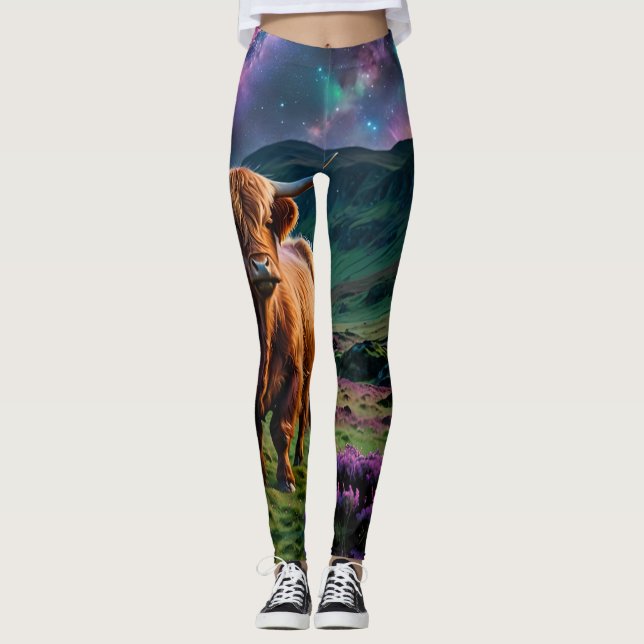 Legging Vaca Highland sob estrelas em Heather (Frente)