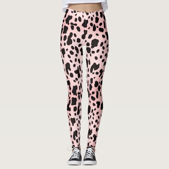 Legging Vaca Negra Rosa Moderna Ponto de Impressão da Faze (Frente)