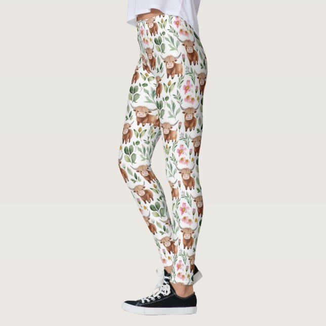 Legging Vacas Altas E Flores Cor-de-Rosa Padrão Floral (Esquerda)