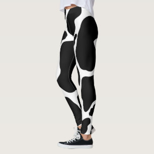Legging Vacas brancas brancas, simples e pretas, animais