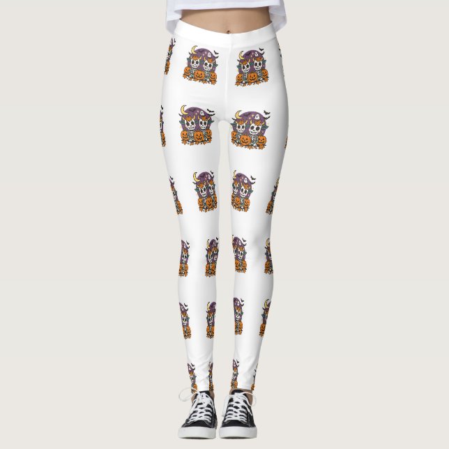 Legging Vacas de Esqueleto Assustadoramente Fofas com Abób (Frente)