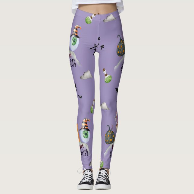 Legging "Vamos Obter Alho Estranho" Funky Halloween Roxo (Frente)