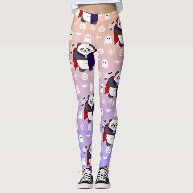 Legging Vampiro do Bebê Cute do Halloween Panda Dracula (Frente)