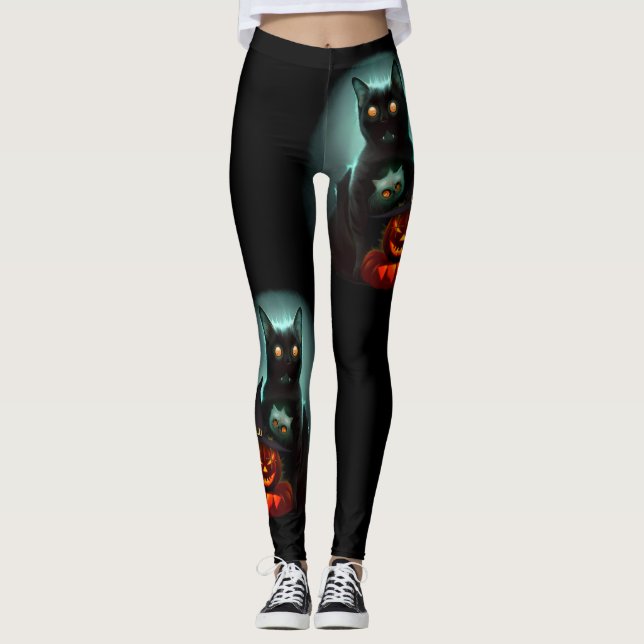 Legging Vampiro Gato e Mágico Pumpkin Halloween Surreal (Frente)