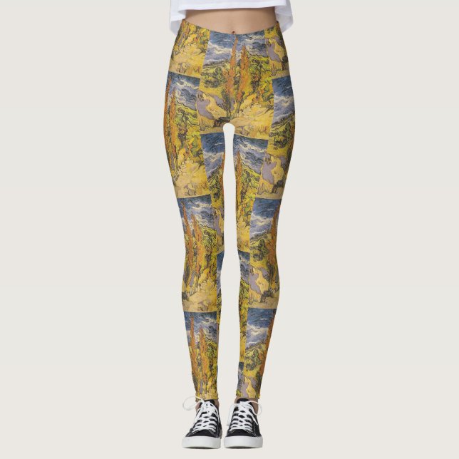 Legging Van Gogh Duas Árvores - Arte vibrante da natureza  (Frente)