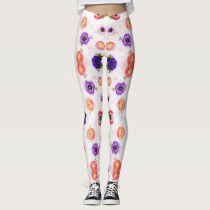 Legging Várias cores e tipos florescem em fundo branco
