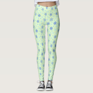 Legging Várias Formas Flocos de Neve Primavera Verde Paste