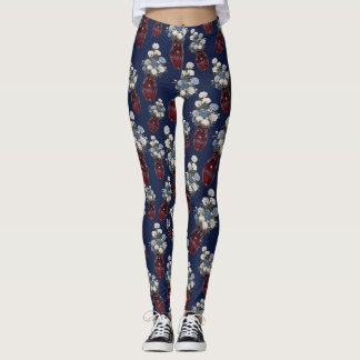 Legging Vasos de Chrysathemums Chinoiserie Azul Naval