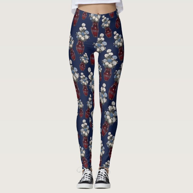 Legging Vasos de Chrysathemums Chinoiserie Azul Naval (Frente)