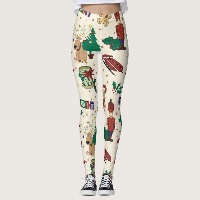 Legging Veado de Natal, urso, gato e quebra-nozes (Frente)