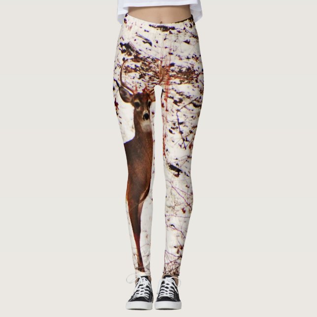 Legging Veado na floresta de neve Camo Camouflage. (Frente)