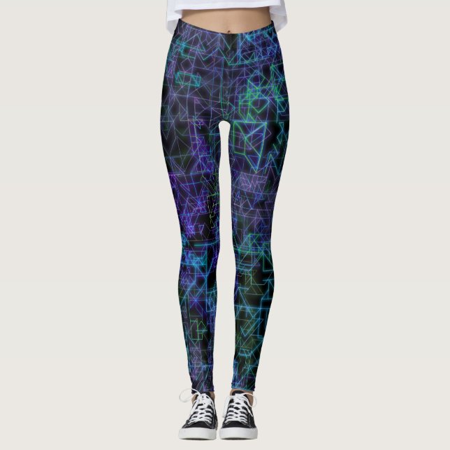 Legging veias cibernéticas, em azul e verde: (Frente)