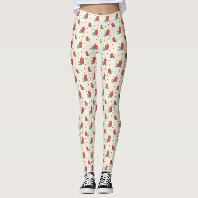 Legging Velas Festivas De Natal Desenhadas (Frente)
