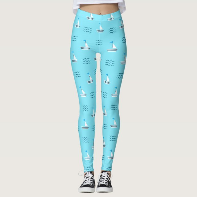 Legging Veleiros no teste padrão azul do mar (Frente)