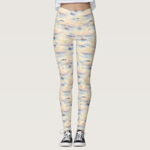 Legging Veleiros Sonhadores Padrão Aquarela Oceano (2)