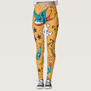 Legging Velha Tatuagem Escolar: Bonita Sem Costura