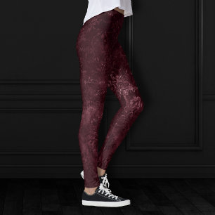 Legging Velvety Wine Damask   Bordeaux Sangria Grunge Glam