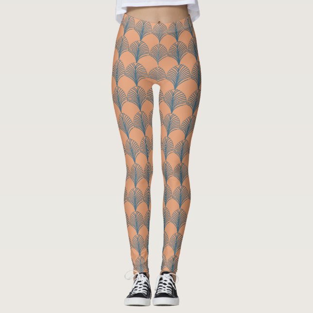 Legging Ventiladores de Teal e Laranja (Frente)
