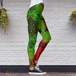 Legging Vento Mandala Flor Vermelho e Verde