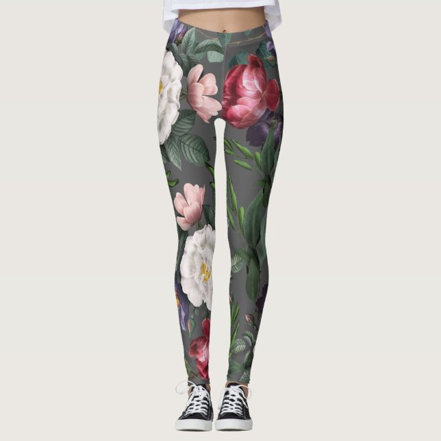 Legging Verão de rosas vermelhas de padrão floral de roman (Frente)