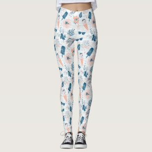 Legging Verão Praia Tropical Azul Coral Listrado